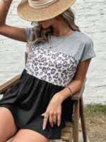 Leopard-print crewneck short-sleeve T-shirt