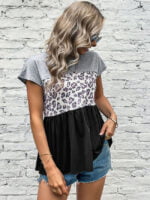 Leopard-print crewneck short-sleeve T-shirt