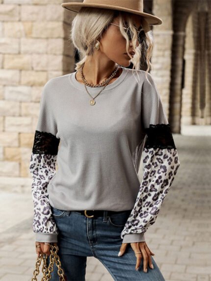 Leopard-print lace-paneled top