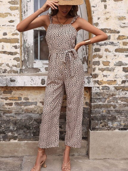 Wholesale Leopard-print lace-up jumpsuit