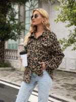 Leopard-print lapel long-sleeve jacket