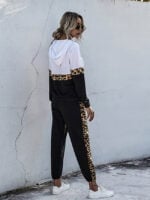 Leopard print leisure sports sweatshirt suit