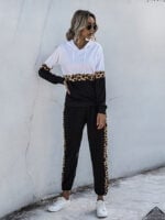 Leopard print leisure sports sweatshirt suit