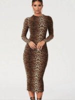 Leopard print long sleeve slim dress