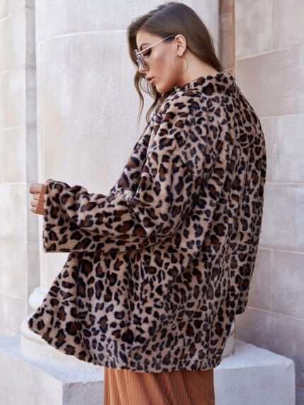 Leopard print loose plush coat