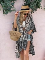 Wholesale Leopard-print mid-length beach blouse