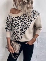 Leopard print off-the-shoulder sweater