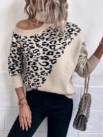 Leopard print off-the-shoulder sweater