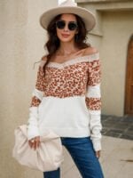 Leopard-print panel v-neck sweater