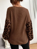 Leopard-print paneled thin sweater