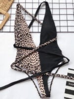 Wholesale Leopard-print panelled lace-up swimsuit