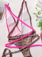 Wholesale Leopard-print panelled lace-up swimsuit