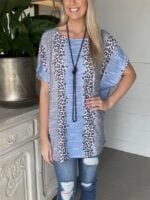 Leopard-print panelled loose T-shirt-Wholesale