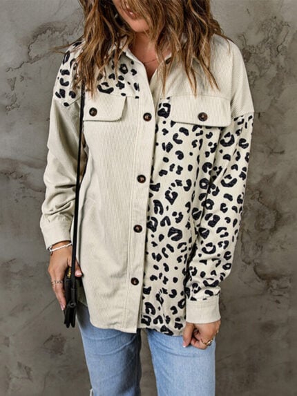 Leopard-print patchwork loose shirt