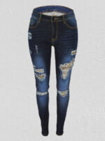 Wholesale Leopard-print ripped skinny jeans