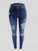 Wholesale Leopard-print ripped skinny jeans