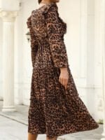 Leopard print ruffled long sleeve dress