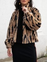 Leopard print stitching zipper plush jacket