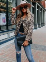 Leopard print zipped lapel jacket