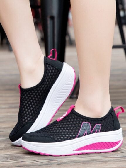 Letter mesh breathable platform shoes