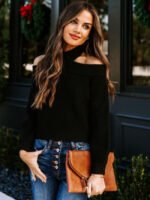 Wholesale Long Sleeve Off-Shoulder Solid Knit Sweater