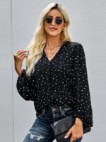 Heart Dot Balloon Sleeve Blouse