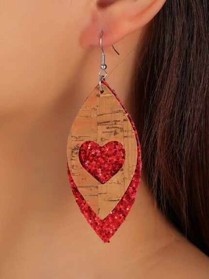 Love Hollow Leaf-shaped Sequin Earrings