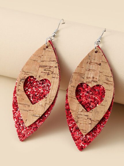 Love Hollow Leaf-shaped Sequin Earrings