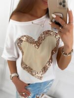 Love sequined short-sleeved T-shirt