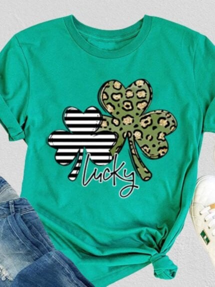 Luck Clover Print Casual T-Shirt