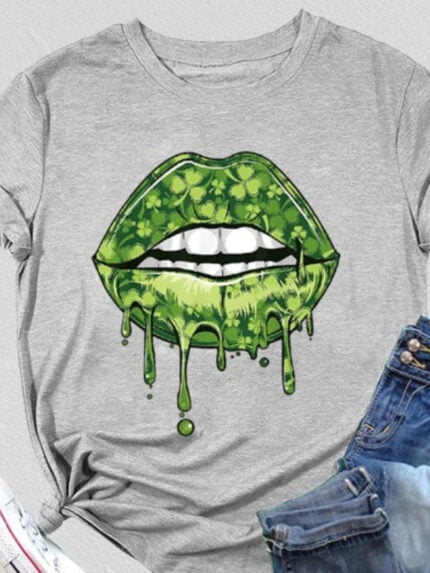 Lucky Shamrock Lip Short Sleeve T-Shirt