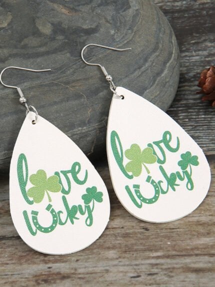 Lucky Shamrock Print Leather Earrings