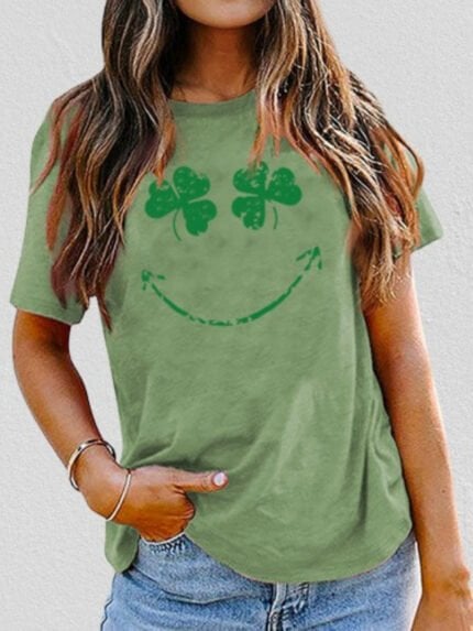 Lucky Shamrock Smiley Print T-shirt