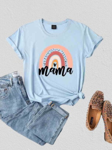 MAMA Love Rainbow Print Casual T-Shirt