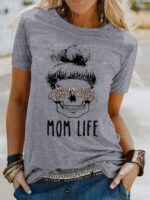 MOM LIFE Letter Print Short Sleeve T-Shirt Wholesale