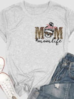 MOM Leopard Alphabet Print T-Shirt