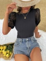 Mesh Cutout Short Sleeve Bodysuit