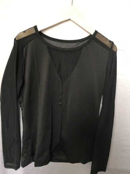 Mesh-paneled long-sleeve top