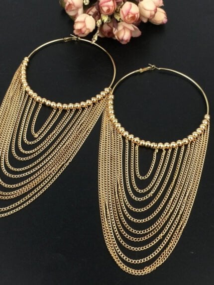 Metal Round Fringe Chain Earrings