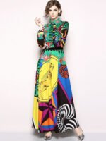 Whoelsale Mixed Print Lapel Long Shirt Dress