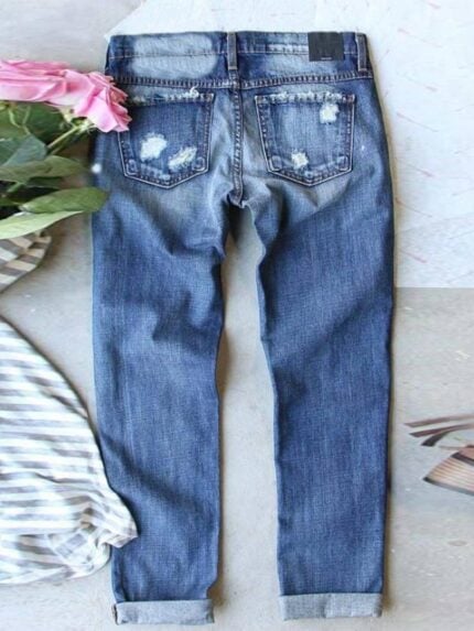 Ny Letter Print Patch Casual Jeans