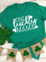 ONE LUCKY MAMA letter print T-shirt