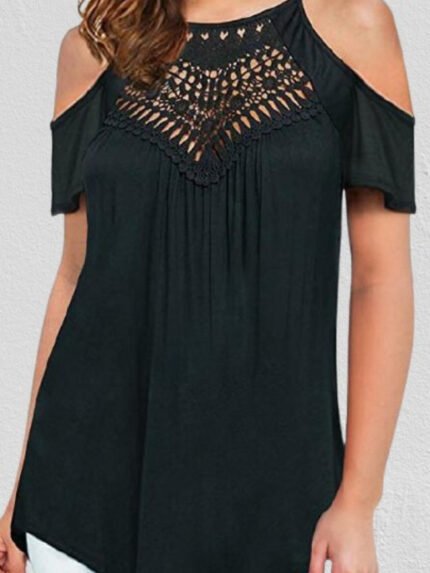 Off-shoulder Lace Short-sleeved T-shirt