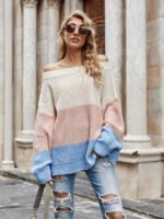 Off-shoulder Stitching Knit Sweater