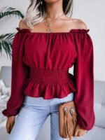 Off-the-shoulder ruffled chiffon shirt