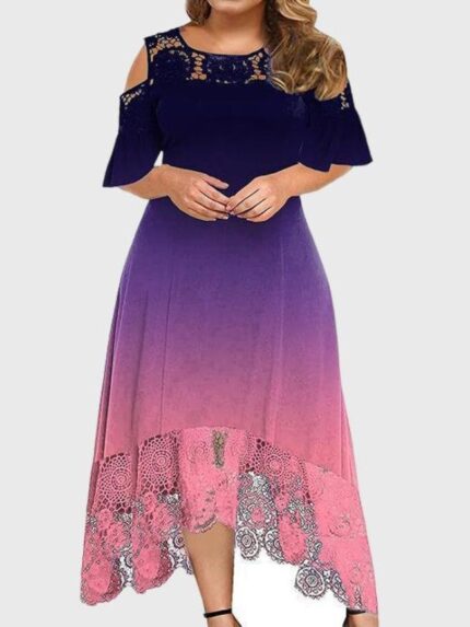 Ombre Lace Hem Cold Shoulder Dress