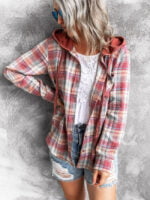 Plaid Button Hooded Slim Shirt