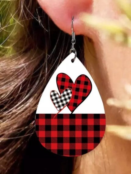 Plaid Heart Car Leather Earrings