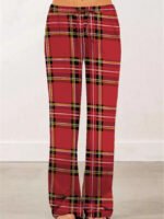 Plaid Leopard Print Wide-Leg Pants