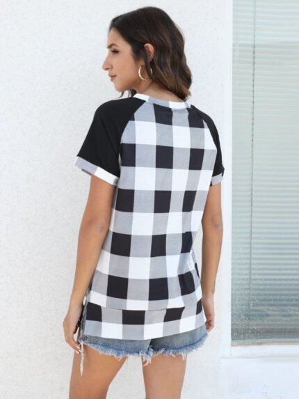 Wholesale Plaid Print Casual Short Sleeve T-Shirt